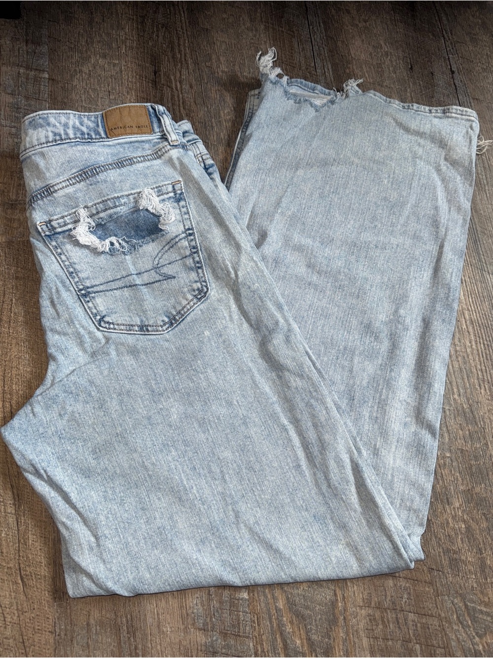 American Eagle Outfitters Light Blue Distressed Wide Leg Jeans